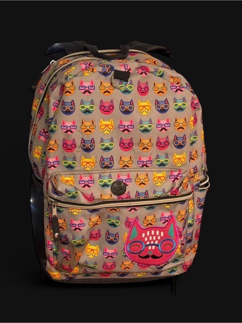 Star Point Hipster Cat Pattern School Backpack Multicolor Tech Ready EUC